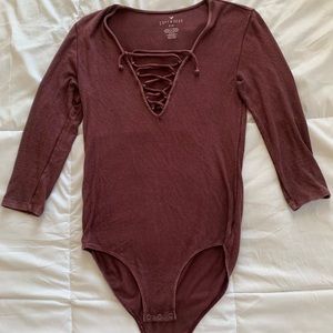 American Eagle Burgundy Rib Body Suit